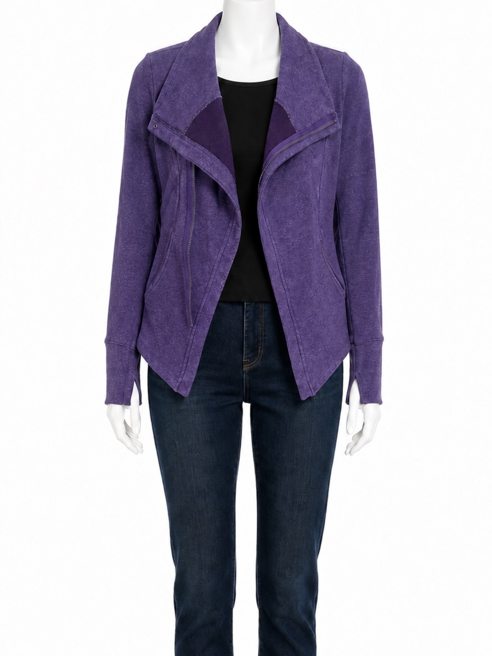 Zella Women's Medium Purple Asymmetrical Moto Zip Jacket Thumbholes